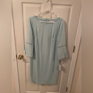 Calvin Klein, size 12, NWT, Aqua with 3/4 split sleeve and pearl accent